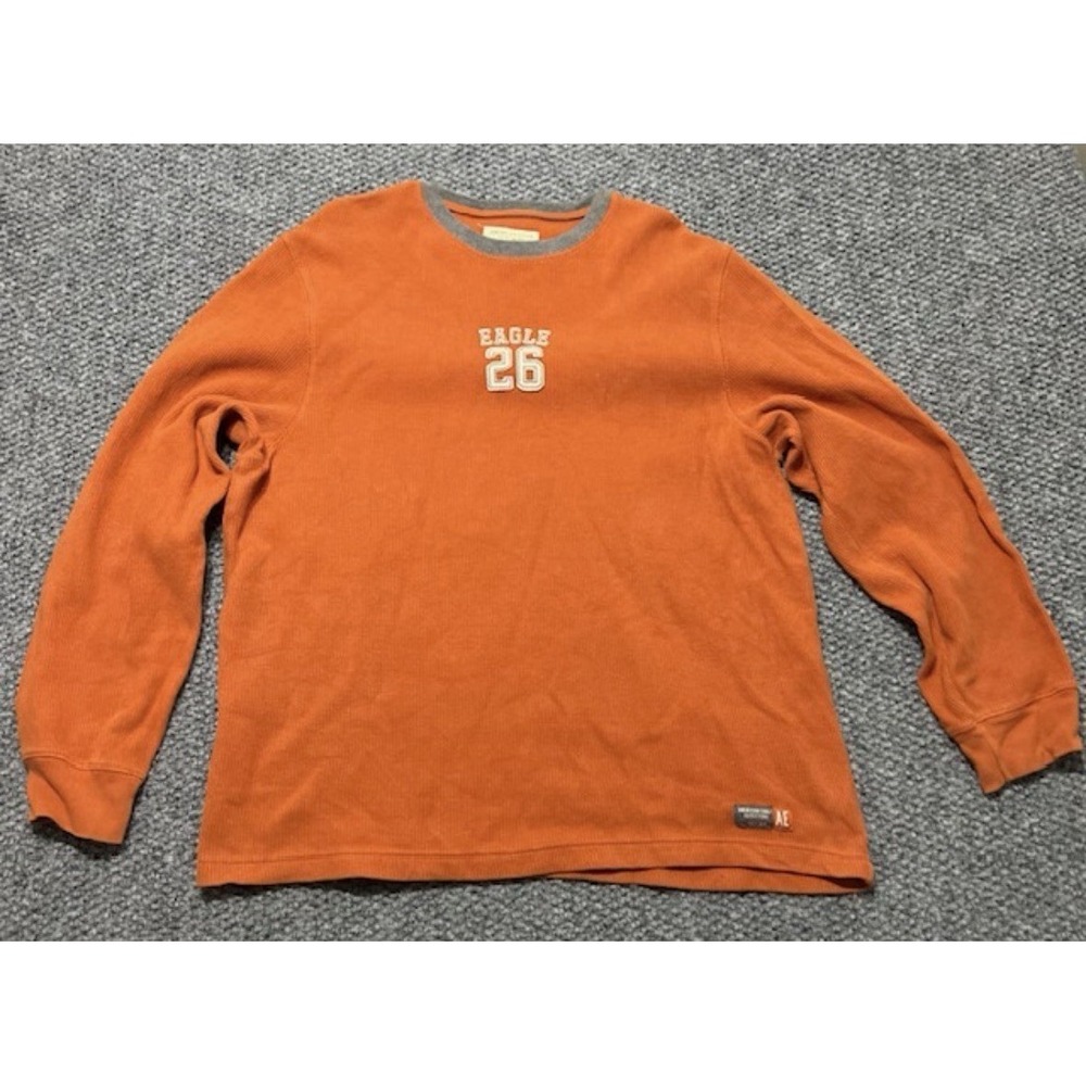Y2K ‎ American Eagle Outfitters Orange Gray Ribbed-Knit Pullover Sweater Men's L